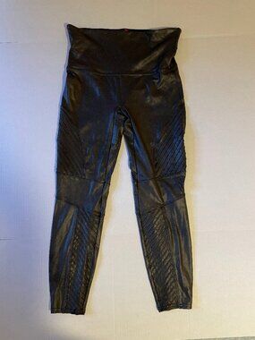 SPANX Black Faux Leather Moto Leggings XL Petite